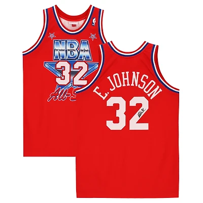 Maillot authentique autographié par Magic Johnson des Los Angeles Lakers Red Mitchell et Ness lors du match des étoiles 1991