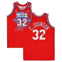 Maillot authentique autographié par Magic Johnson des Los Angeles Lakers Red Mitchell et Ness lors du match des étoiles 1991