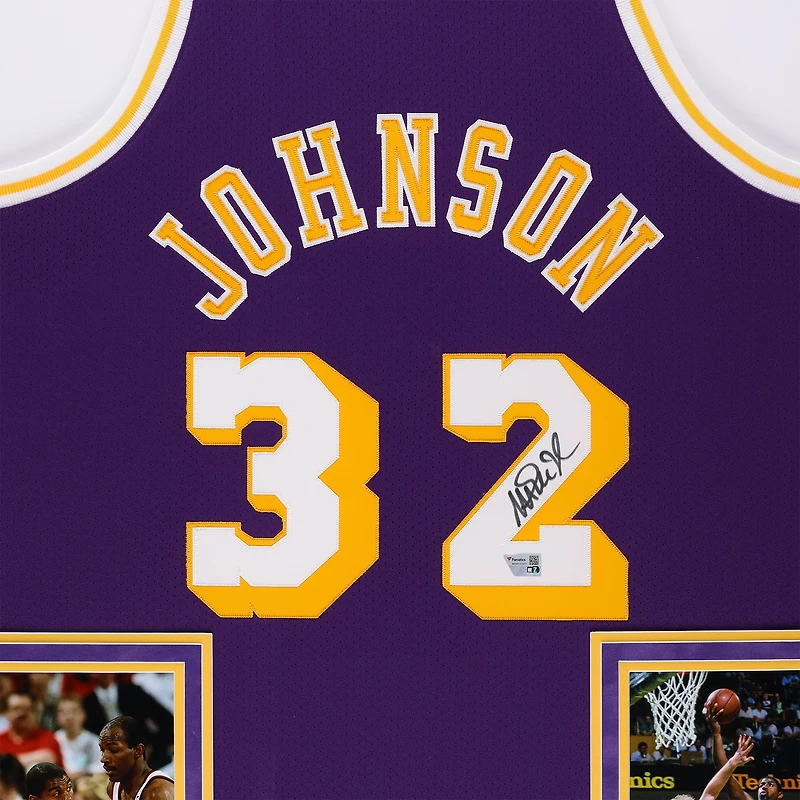 Magic Johnson Los Angeles Lakers Autographed SM Deluxe Framed Purple Mitchell & Ness Authentic Jersey