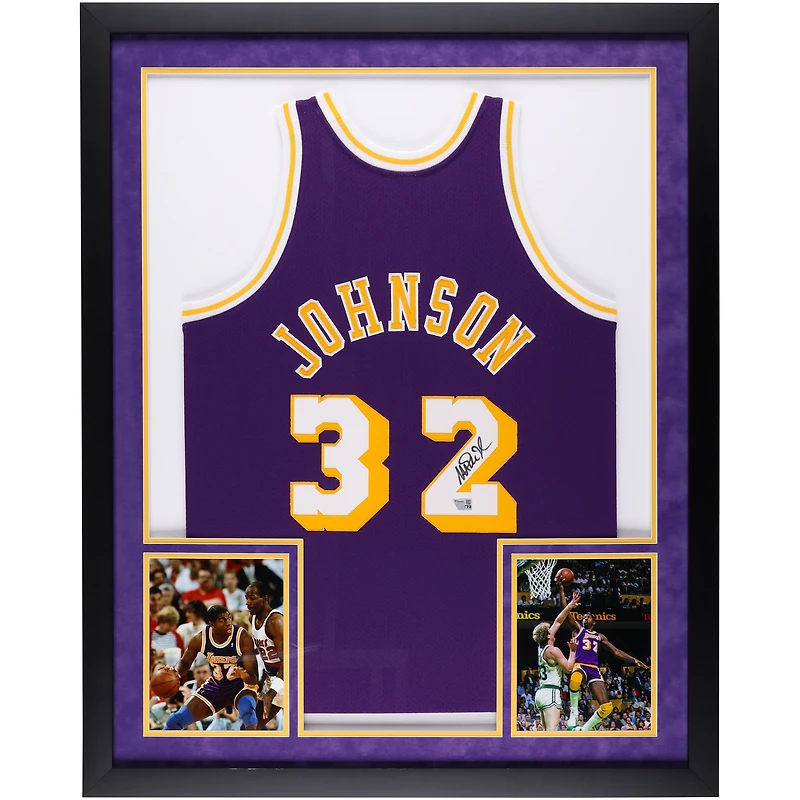 Magic Johnson Los Angeles Lakers Autographed SM Deluxe Framed Purple Mitchell & Ness Authentic Jersey 