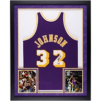 Maillot authentique Mitchell & Ness violet autographié par Magic Johnson des Los Angeles Lakers SM Deluxe encadré