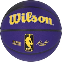 Ballon de basket-ball de collection dédicacé Wilson 2024-25 City Edition par Magic Johnson des Los Angeles Lakers