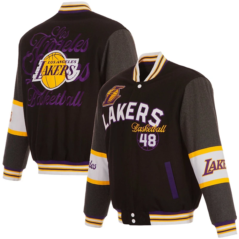 Veste réversible en laine noire à fermeture éclair complète JH Design pour homme des Los Angeles Lakers