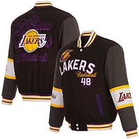 Veste réversible en laine noire à fermeture éclair complète JH Design pour homme des Los Angeles Lakers