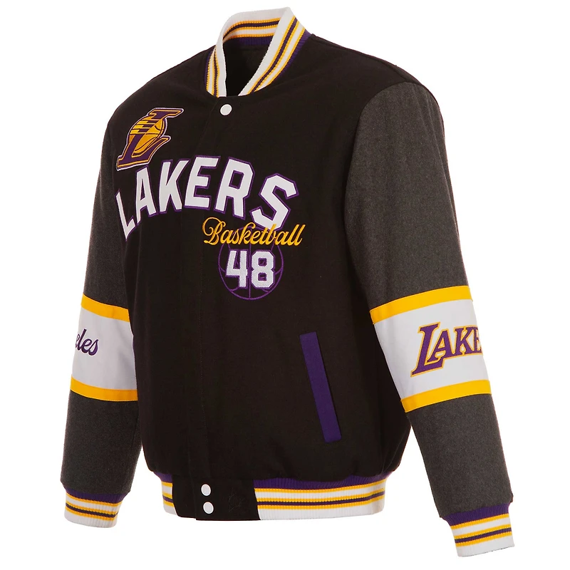 Veste réversible en laine noire à fermeture éclair complète JH Design pour homme des Los Angeles Lakers