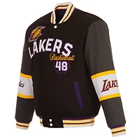 Veste réversible en laine noire à fermeture éclair complète JH Design pour homme des Los Angeles Lakers