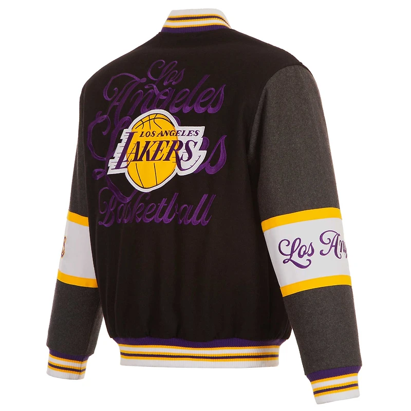 Men's JH Design  Black Los Angeles Lakers Reversible Wool Full-Zip Jacket