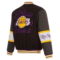 Men's JH Design  Black Los Angeles Lakers Reversible Wool Full-Zip Jacket