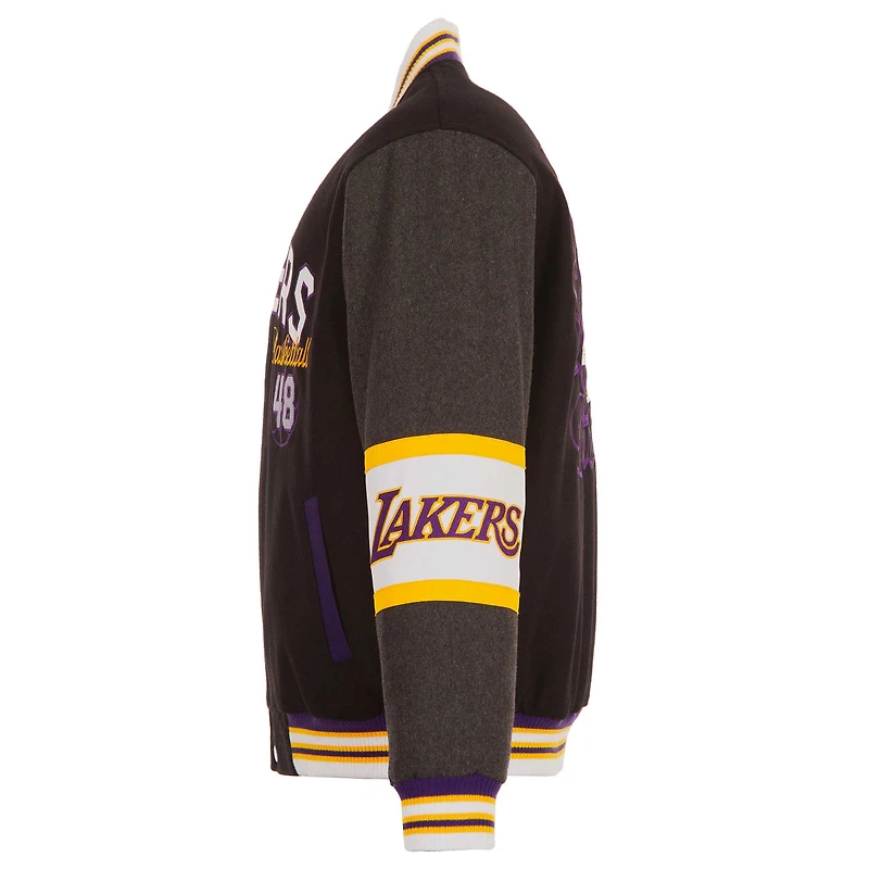 Veste réversible en laine noire à fermeture éclair complète JH Design pour homme des Los Angeles Lakers