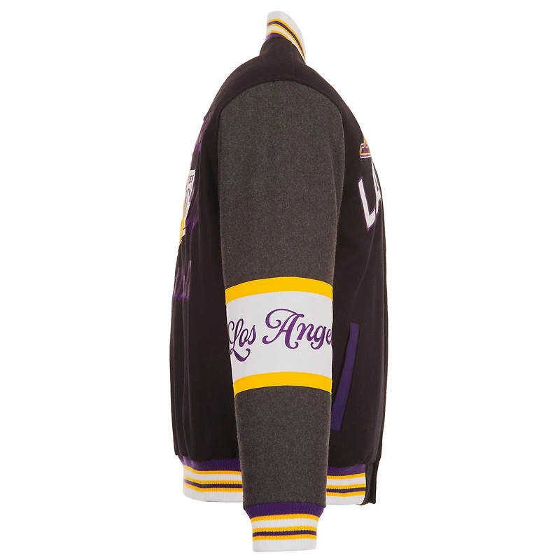 Veste réversible en laine noire à fermeture éclair complète JH Design pour homme des Los Angeles Lakers
