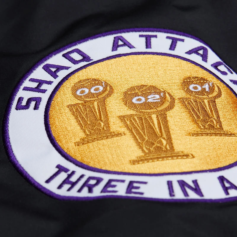 Veste en satin noire à boutons-pression pour homme Mitchell & Ness Shaquille O'Neal des Los Angeles Lakers NBA Legends