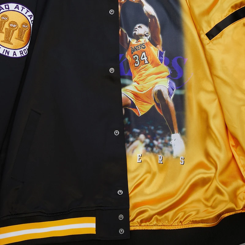 Veste en satin noire à boutons-pression pour homme Mitchell & Ness Shaquille O'Neal des Los Angeles Lakers NBA Legends