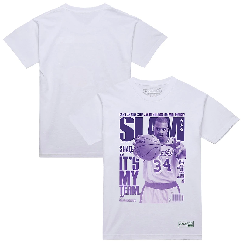 Men's Mitchell & Ness Shaquille O'Neal White Los Angeles Lakers SLAM Gradient T-Shirt