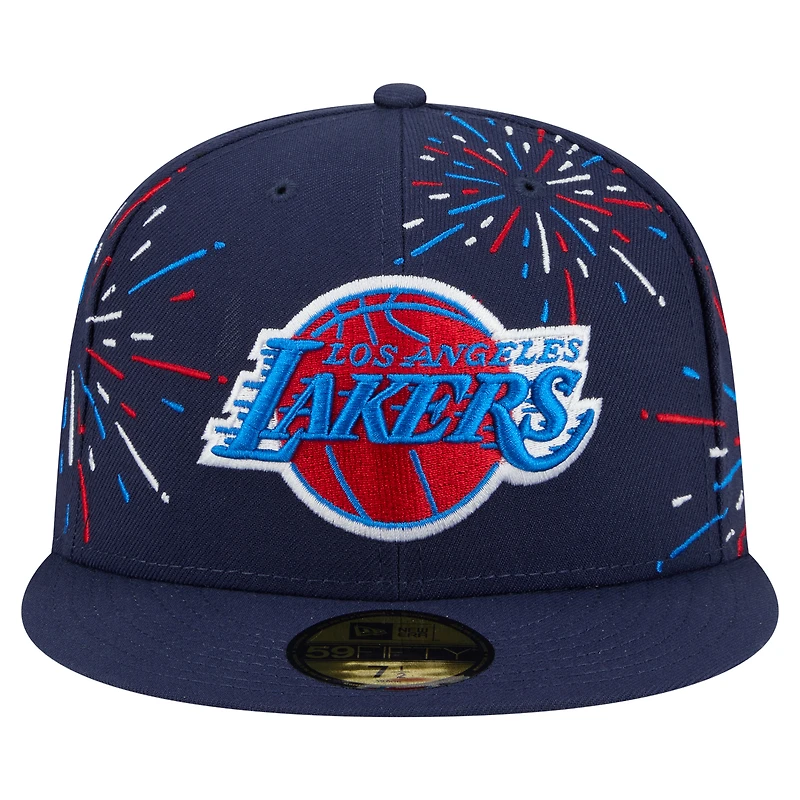 Casquette ajustée 59FIFTY Americana Fireworks des Lakers de Los Angeles New Era pour homme, bleu marine