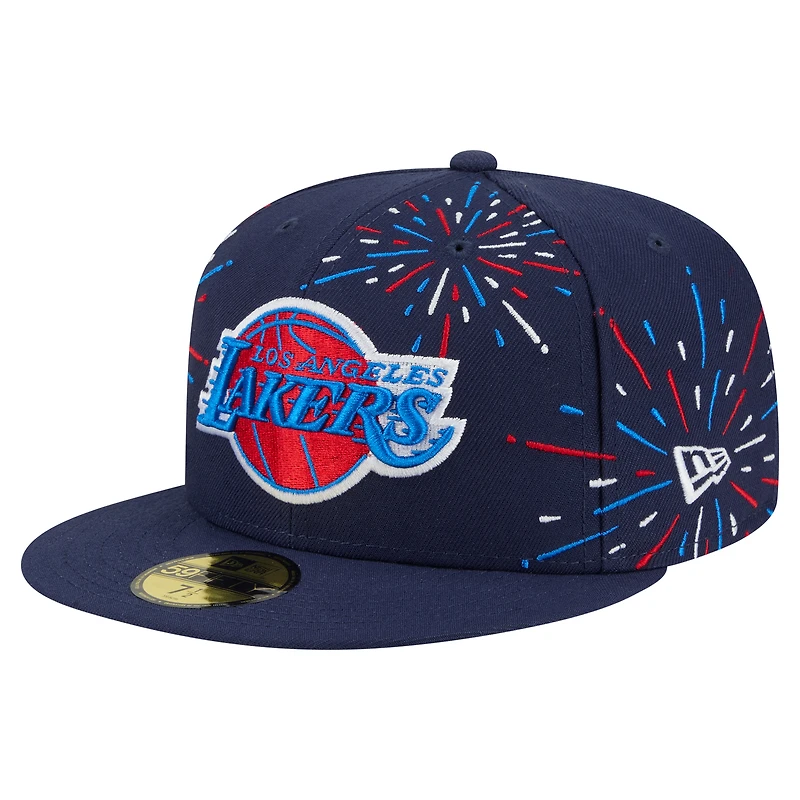 Men's New Era Navy Los Angeles Lakers Americana Fireworks 59FIFTY Fitted Hat
