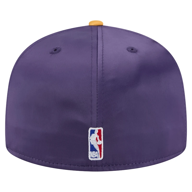 Men's New Era  Purple/Gold Los Angeles Lakers Throwback Satin Vintage Pin Two-Tone 59FIFTY Fitted Hat
