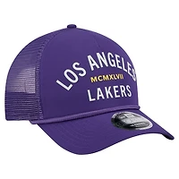 Men's New Era  Purple Los Angeles Lakers Minimalist A-Frame 9FORTY Trucker Hat