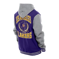 Men's New Era  Purple Los Angeles Lakers Throwback Prep Chenille Full-Snap Hooded Varsity Jacket
