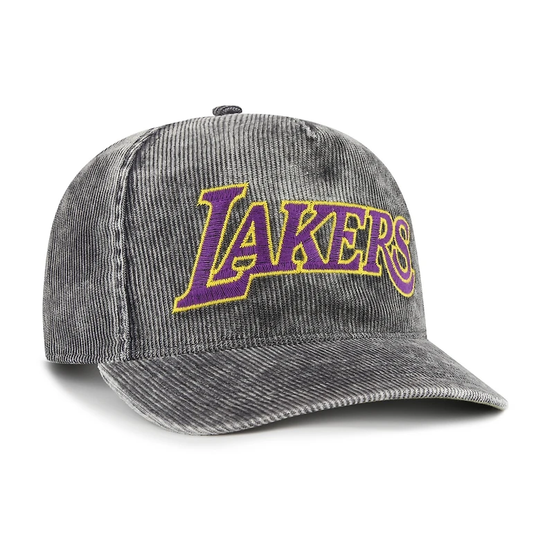 Chapeau à capuche ajustable en velours côtelé délavé à l'ancienne Los Angeles Lakers, coloris anthracite, modèle 47.