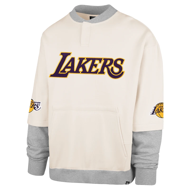 Men's '47 Cream Los Angeles Lakers Crossover Collection Trifecta Double Layered Fleece Sweatshirt