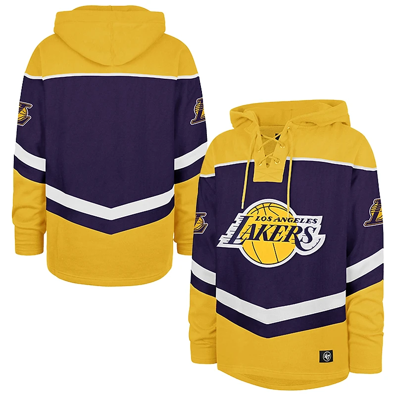 Men's '47 Purple Los Angeles Lakers Oversized Tri-Satin Layup Lacer Pullover Hoodie