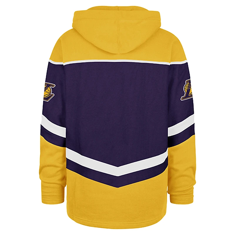 Men's '47 Purple Los Angeles Lakers Oversized Tri-Satin Layup Lacer Pullover Hoodie