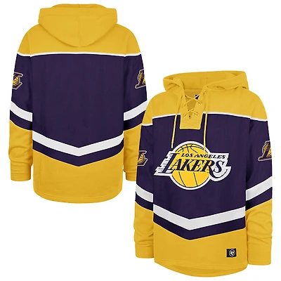 Men's '47 Purple Los Angeles Lakers Oversized Tri-Satin Layup Lacer Pullover Hoodie