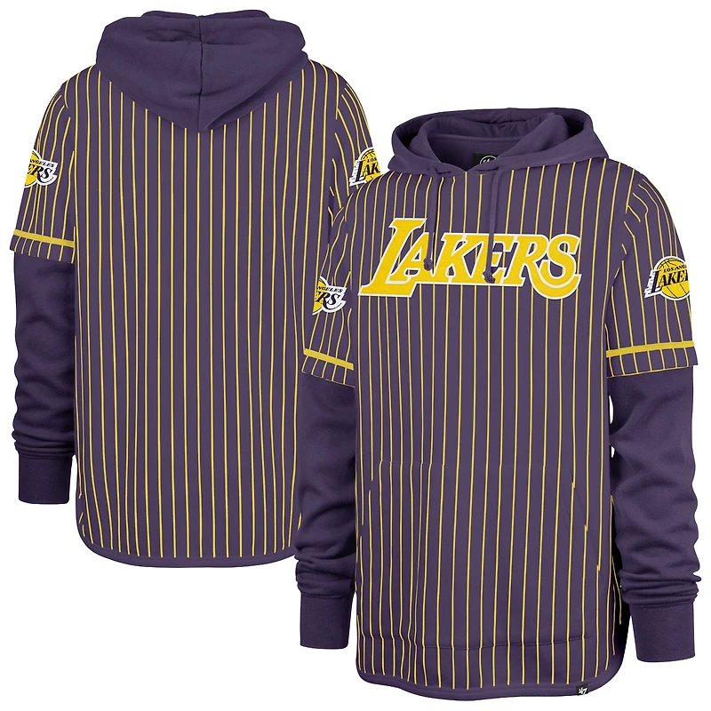 Men's '47 Purple Los Angeles Lakers Pinstripe Double Header Hoodie