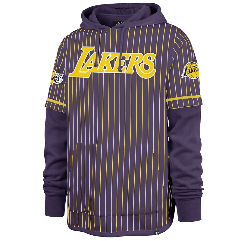 Men's '47 Purple Los Angeles Lakers Pinstripe Double Header Hoodie