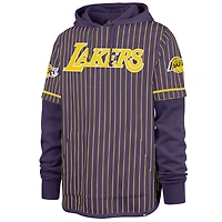 Men's '47  Purple Los Angeles Lakers Pinstripe Double Header Hoodie