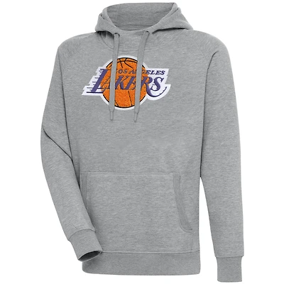 Sweat à capuche Antigua Heather Grey pour homme Los Angeles Lakers Victory