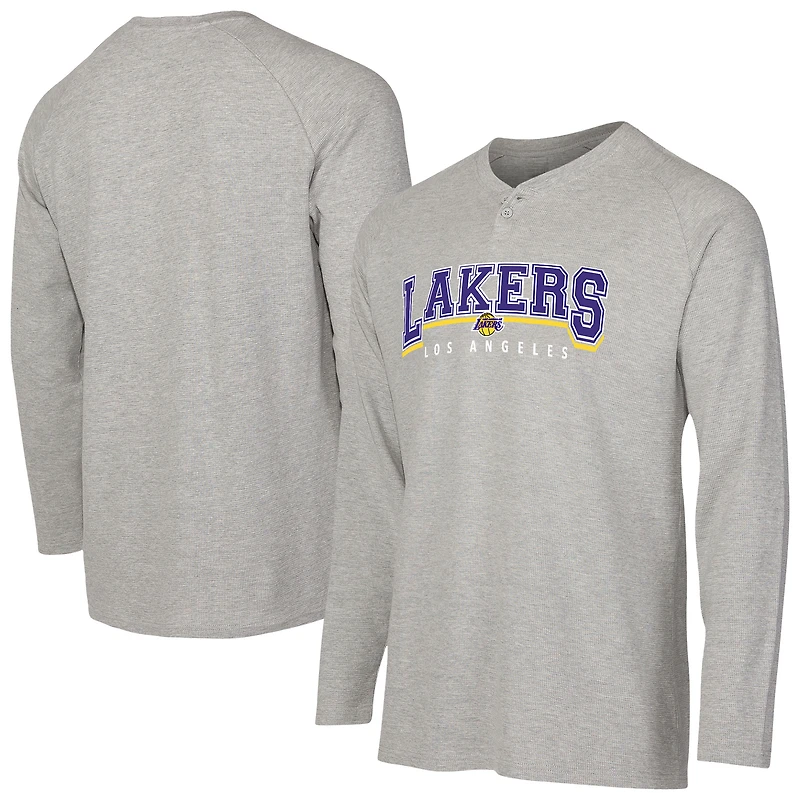 T-shirt Henley à manches longues en tricot thermique Hawthorn pour homme, gris, des Los Angeles Lakers, Concepts Sport