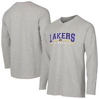 T-shirt Henley à manches longues en tricot thermique Hawthorn pour homme, gris, des Los Angeles Lakers, Concepts Sport