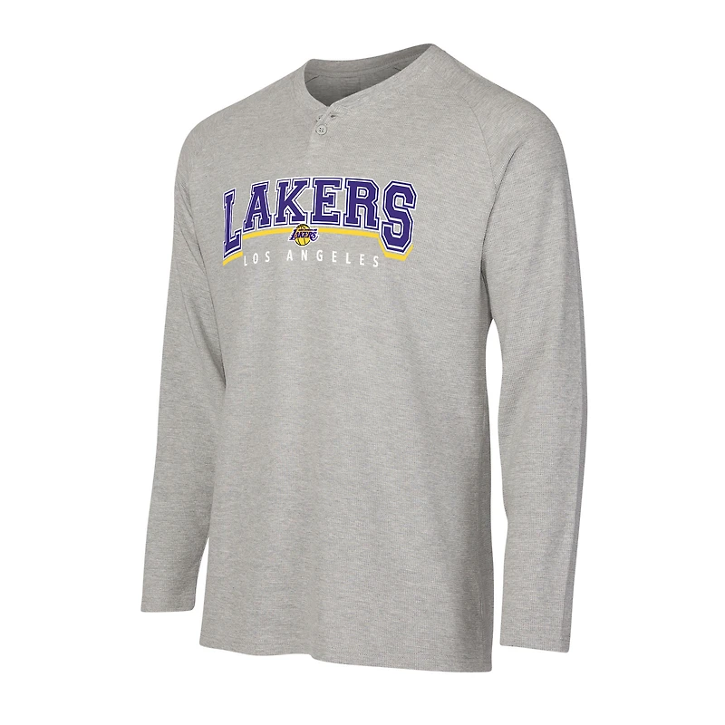 Men's Concepts Sport Gray Los Angeles Lakers Hawthorn Thermal Knit Long Sleeve Henley T-Shirt