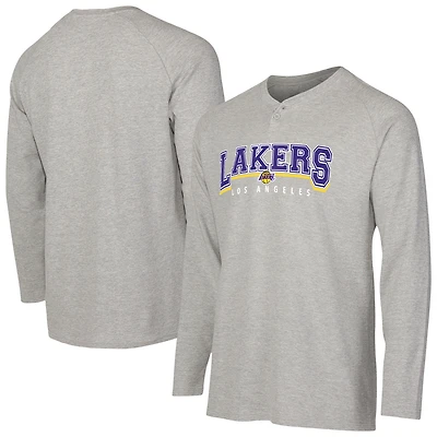 Men's Concepts Sport  Gray Los Angeles Lakers Hawthorn Thermal Knit Long Sleeve Henley T-Shirt