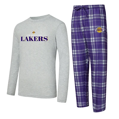 Men's Concepts Sport Purple/Heather Gray Los Angeles Lakers Regulate Long Sleeve T-Shirt & Plaid Pant Set