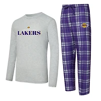 Men's Concepts Sport Purple/Heather Gray Los Angeles Lakers Regulate Long Sleeve T-Shirt & Plaid Pant Set