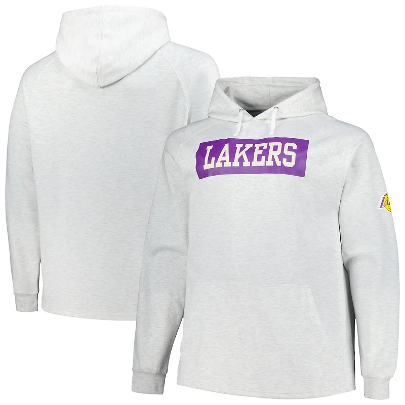 Men's Fanatics Ash Los Angeles Lakers Big & Tall Raglan Tri-Blend Pullover Hoodie