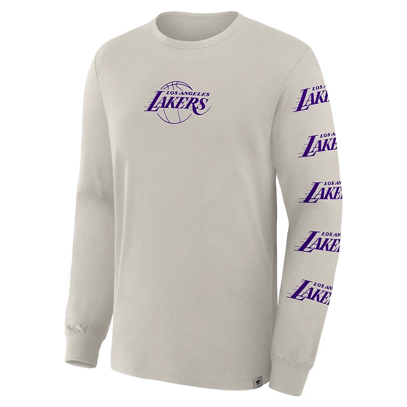 Men's Fanatics Cream Los Angeles Lakers Crossover Collection Ball Screen Action Premium Long Sleeve T-Shirt