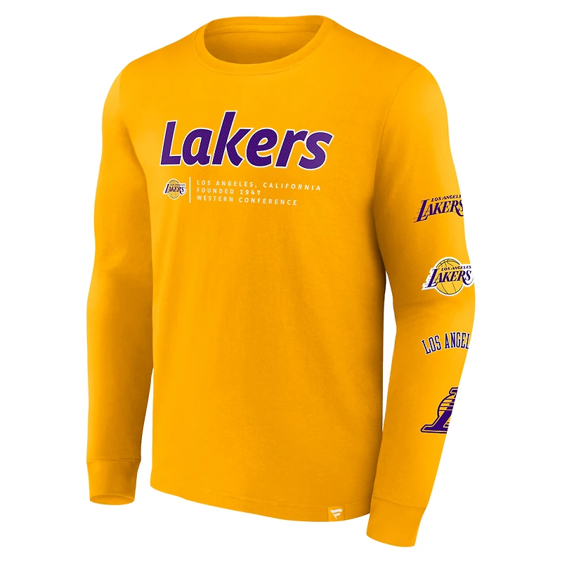 T-shirt à manches longues Fanatics Gold Los Angeles Lakers Baseline pour hommes