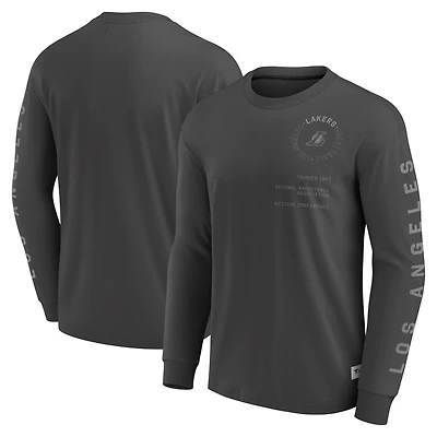 T-shirt à manches longues Fanatics gris pour homme Los Angeles Lakers Elements Future Ground Tonal Info