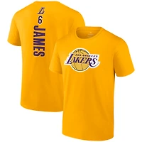 T-shirt avec nom et numéro de meneur jeu Fanatics LeBron James Gold Los Angeles Lakers pour hommes