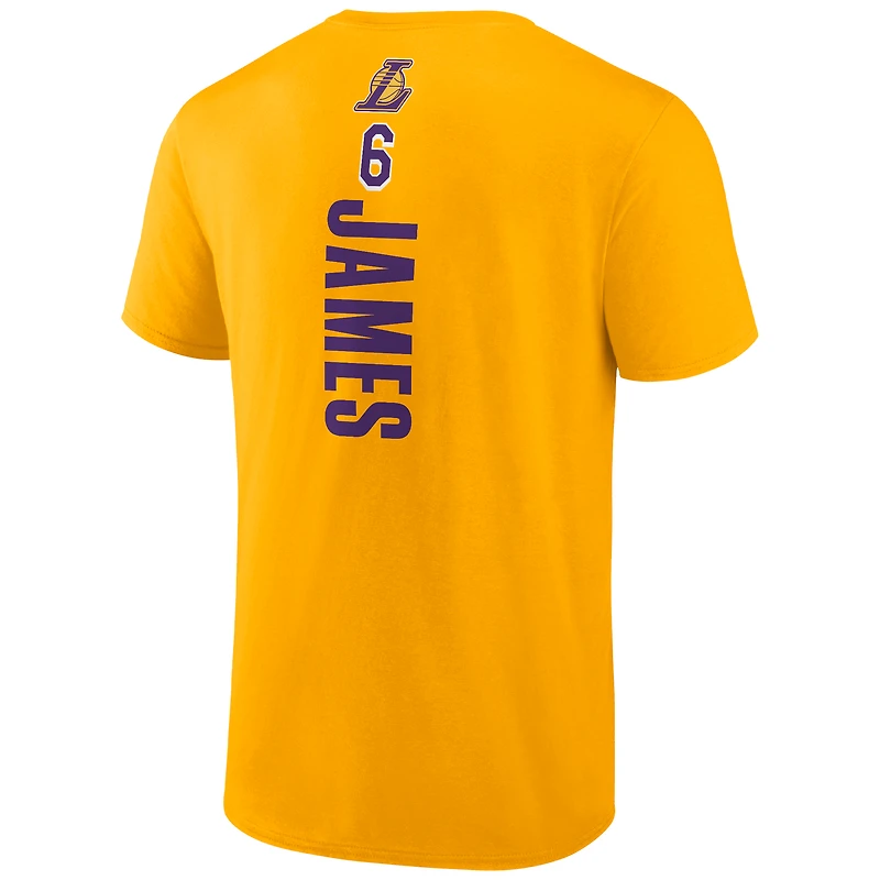 T-shirt avec nom et numéro de meneur jeu Fanatics LeBron James Gold Los Angeles Lakers pour hommes