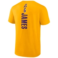T-shirt avec nom et numéro de meneur jeu Fanatics LeBron James Gold Los Angeles Lakers pour hommes