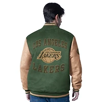 Men's G-III Sports by Carl Banks  Olive Los Angeles Lakers Infielder Faux Suede Full-Zip Varsity Jacket