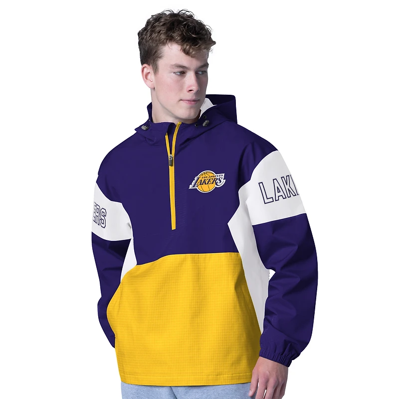 Sweat à capuche demi-zippé violet/doré G-III Sports by Carl Banks pour homme des Los Angeles Lakers