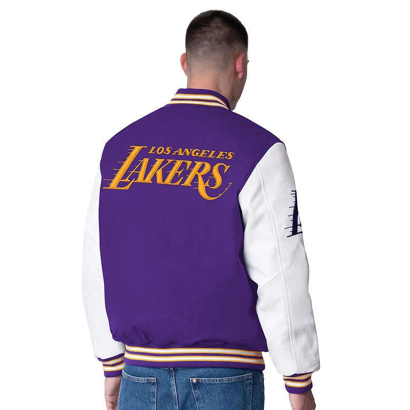 Veste Varsity en laine et cuir Moneyball pour homme G-III Sports by Carl Banks violette des Los Angeles Lakers