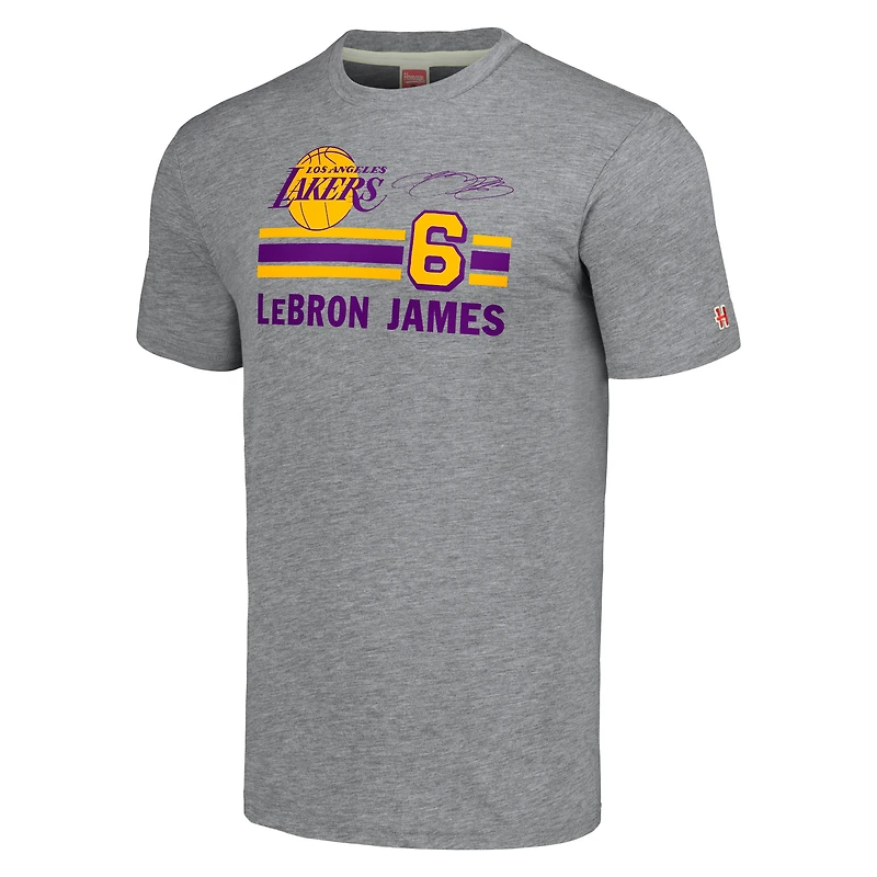 T-shirt gris à trois mélanges numéro Hommage LeBron James Los Angeles Lakers pour homme