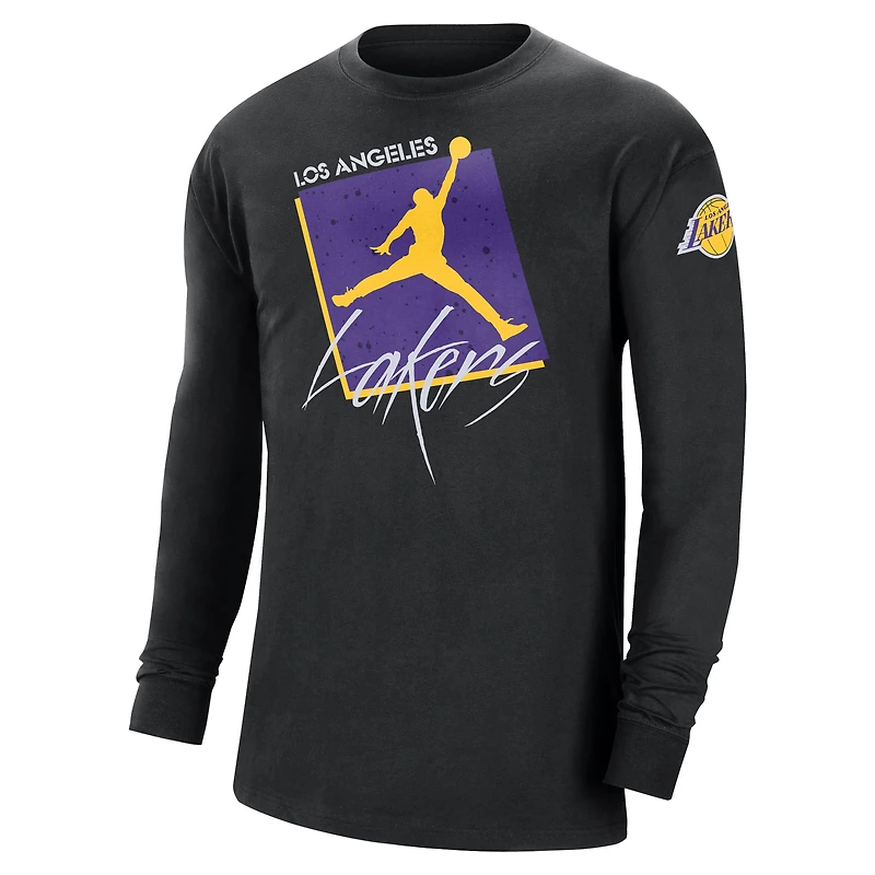 Men's Jordan Brand Black Los Angeles Lakers Courtside Max 90 Vintage Wash Statement Edition Long Sleeve T-Shirt