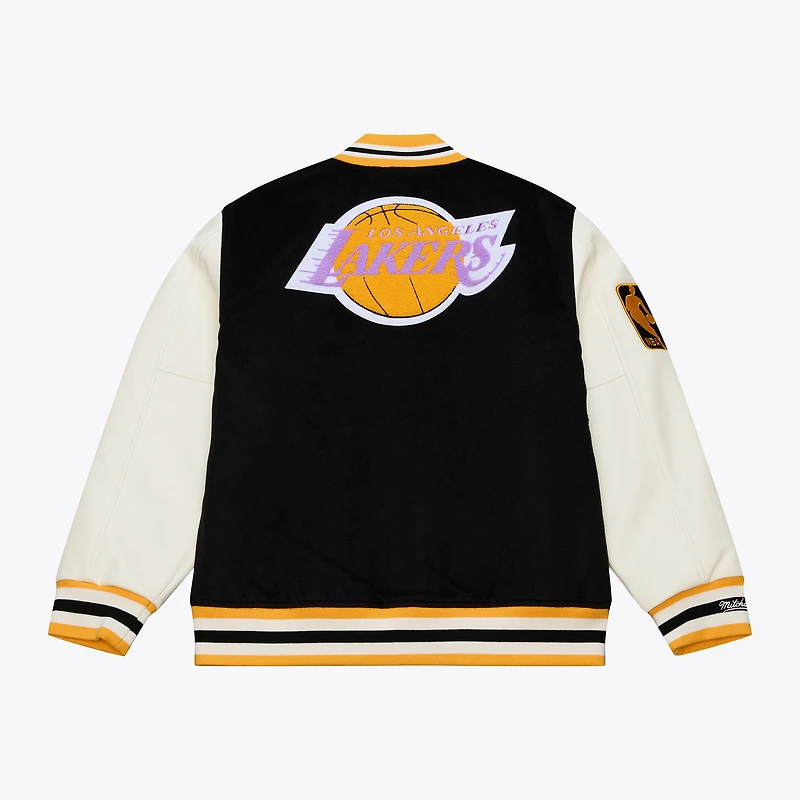 Veste universitaire Mitchell & Ness Hardwood Classics Off Day pour homme, noire et blanche, Los Angeles Lakers, à boutons-pression.